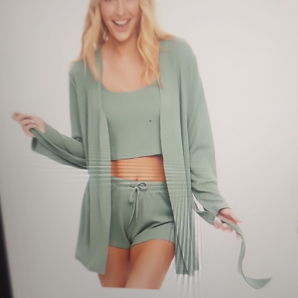 Bliss Sage Green 3 Piece Pajama Set Size L